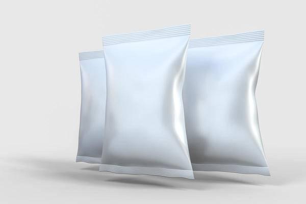 三维渲染,白色包装袋与浅色背景 静物 创意 灰色 概念 商业 产品 白色